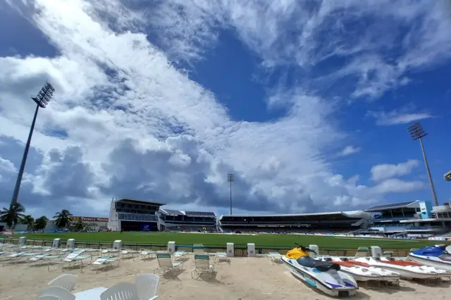 A general view from inside the stadium ahead of the third CG United One Day International match between West Indies and England at Kensington Oval on December 09, 2023 in Bridgetown, Barbados.