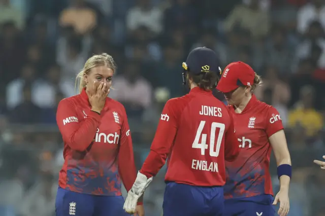 Sarah Glenn celebrates taking a wicket