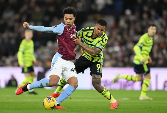 Boubacar Kamara is challenged by Gabriel Jesus