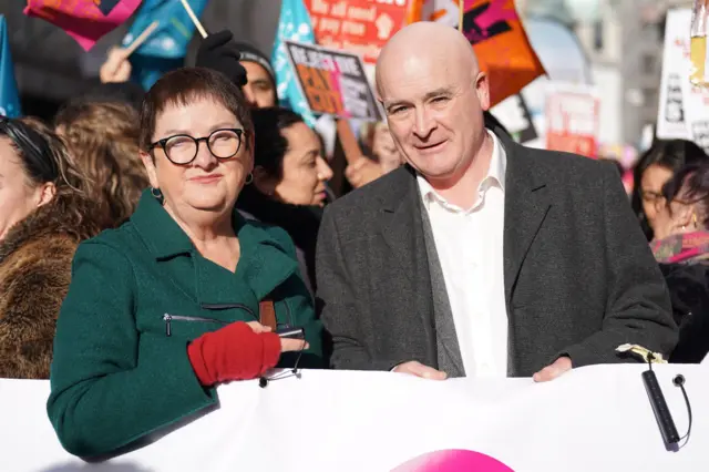 Mick Lynch, general secretary of the (RMT) and Mary Bousted joint general secretary of the NEU