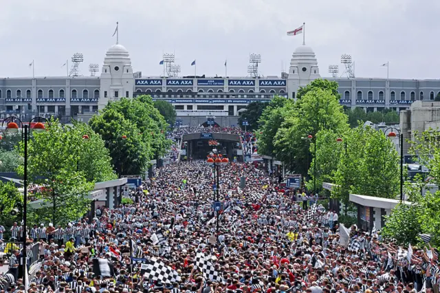 Fans outside Wembley at the 1999 FA Cup final