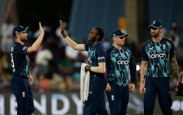 Jofra Archer celebrates the wicket of Heinrich Klaasen