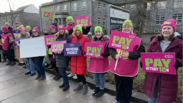 Striking teachers outside Harlaw Academy in Aberdeen