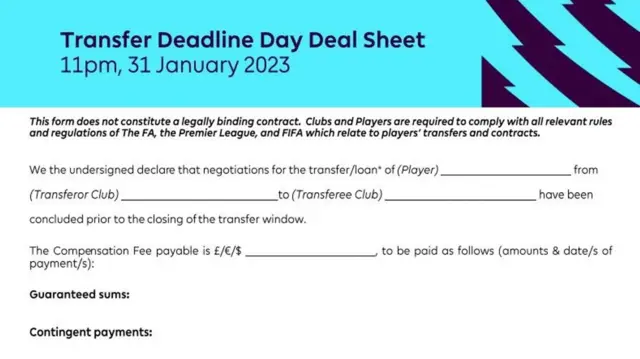 Deal sheet