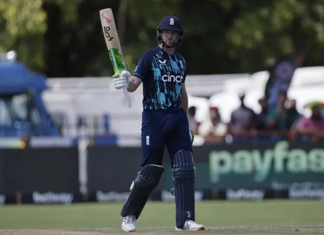 England captain Jos Buttler celebrates his half-century against South Africa