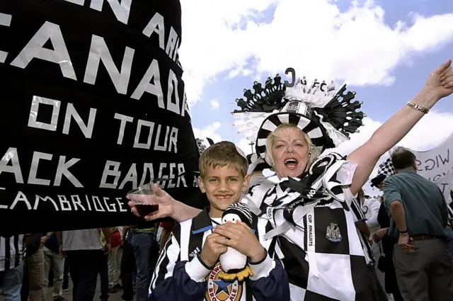 Newcastle fans outside Wembley at the 1999 FA Cup final