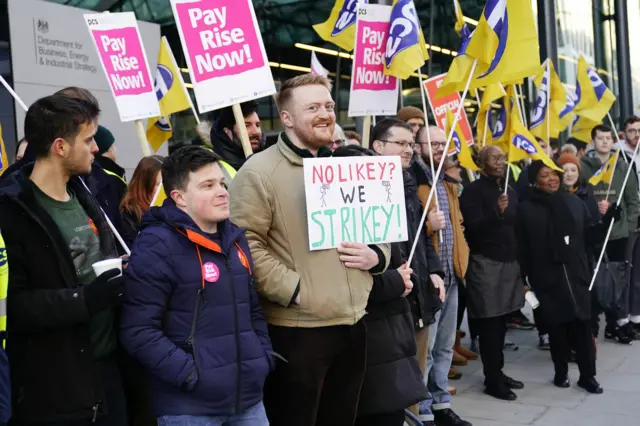 Strikers on Victoria Street, in Westminster.