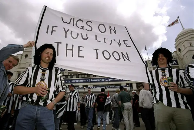 Newcastle fans outside Wembley at the 1999 FA Cup final