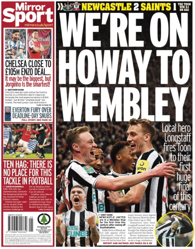 Daily Mirror back page on 1 February 2023