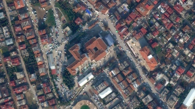 An aerial photo of a hospital in Antakya, Turkey, in December 2022