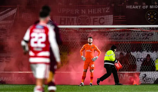 Zander Clark after Hearts go 1-0 ahead during a Scottish Cup match between Hamilton Academical and Heart of Midlothian at the ZLX Stadium