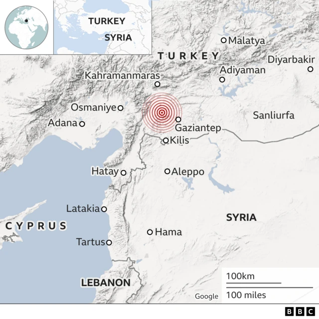 Map of Turkey shows the location of the earthquake