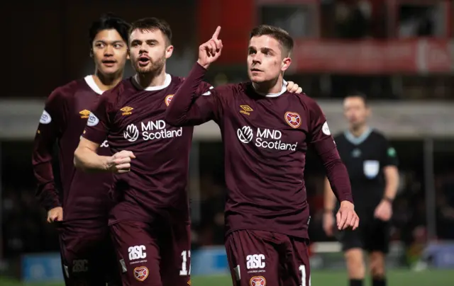 Cammy Devlin  celebrates making it 2-0 Hearts during a Scottish Cup match between Hamilton Academical and Heart of Midlothian at the ZLX Stadium