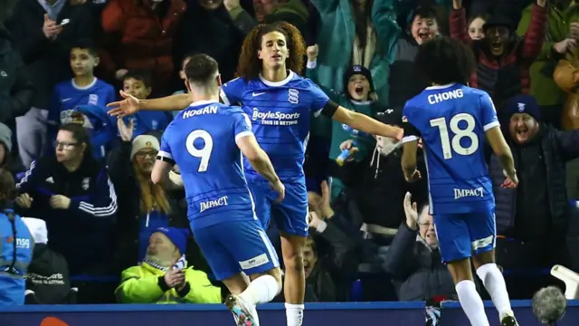 Birmingham celebrate taking the lead against West Brom