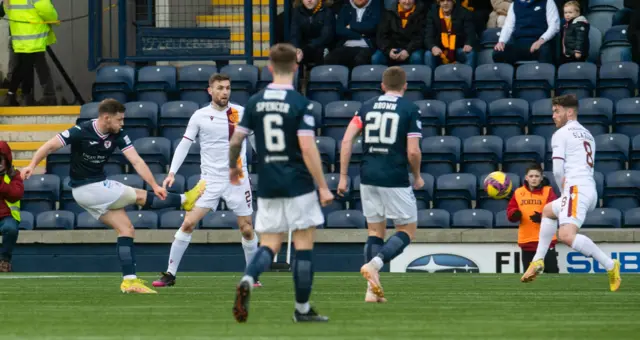 Jamie Gullan wins a penalty for Raith Rovers