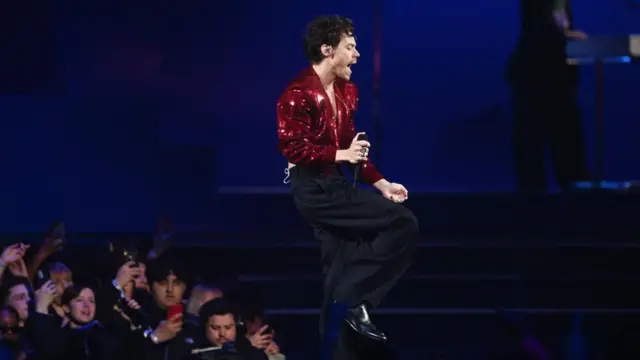 Harry Styles performs during the 2023 BRIT Awards ceremony at The O2 arena in London, Britain, 11 February 2023.