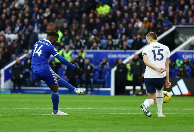 Leicester City's Kelechi Iheanacho scores their third goal v Tottenham