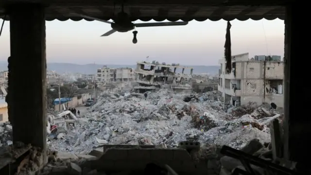 A view shows damaged buildings, in the aftermath of an earthquake, in rebel-held town of Jandaris, Syria