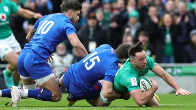 Ireland score the first try of the game.