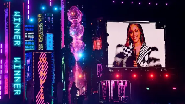 Beyonce Knowles accepts her award for Best International Artist by video at the 2023 BRIT Awards