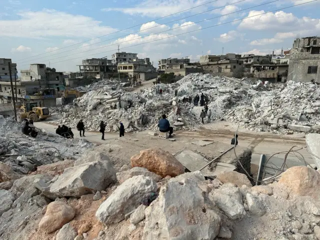 Debris in the town of Harem, Syria