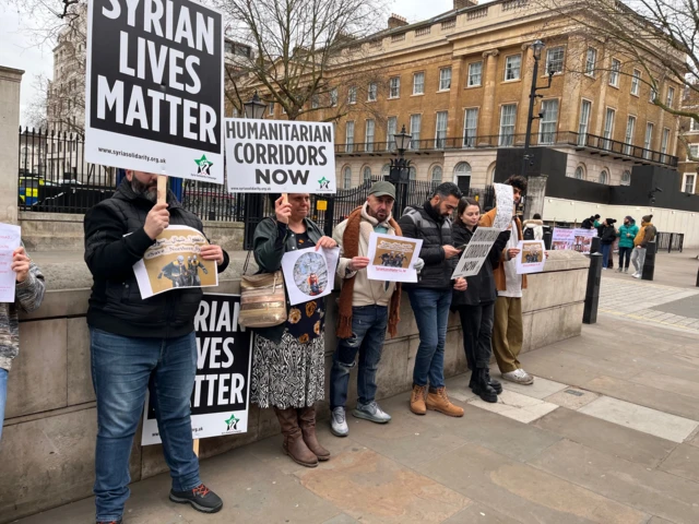 Syrian protesters gather outside Downing Street