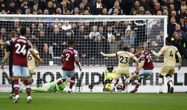 West Ham's Tomas Soucek scores against Chelsea but goal is ruled out for offside by VAR