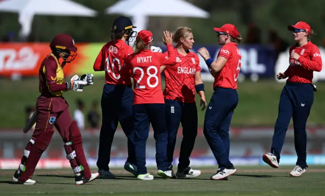 England celebrate a wicket