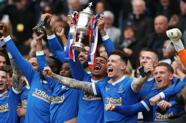 Rangers celebrate last season's Scottish Cup final triumph at Hampden