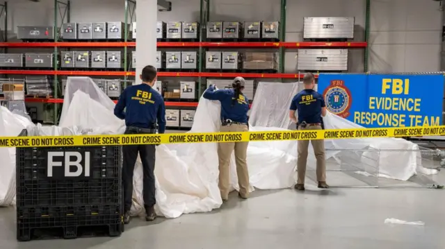 FBI Evidence Response Team processes pieces of the Chinese high-altitude balloon that the United States shot down and recovered off the coast of South Carolina, US