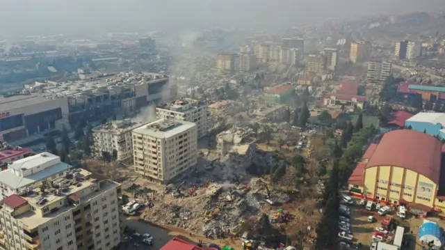 Buildings razed to the ground by the quake