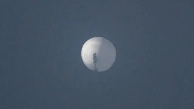 A surveillance balloon in the sky over Billings, Montana