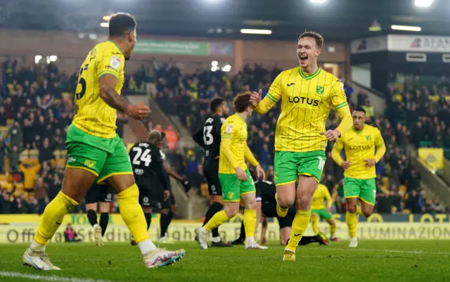 Kieran Dowell celebrates scoring for Norwich against Hull