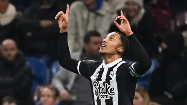 Joao Pedro celebrates scoring at Burnley