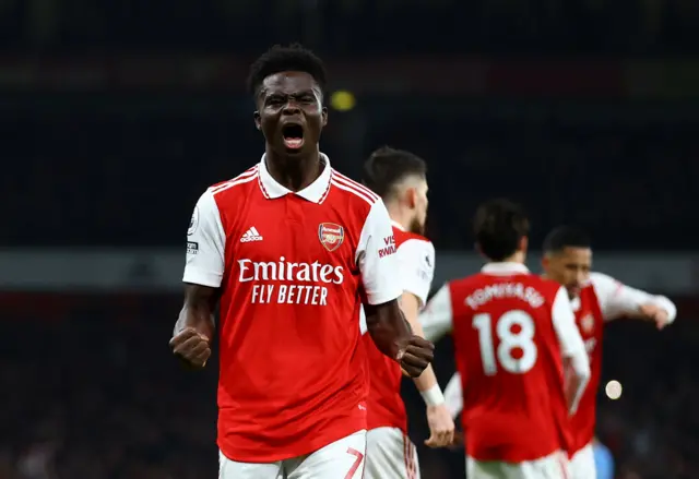 Bukayo Saka celebrates penalty