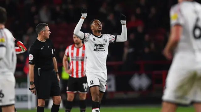 Chuba Akpom celebrates after equalising at Sheffield United