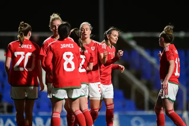 Wales celebrate their goal