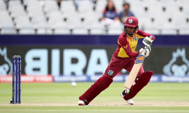 West Indies' Shemaine Campbelle plays a shot against India