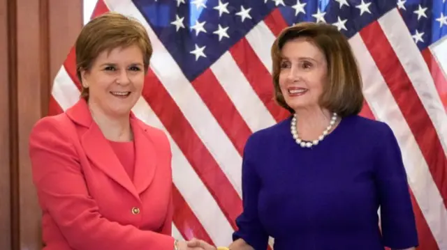 Nancy Pelosi hosting Nicola Sturgeon in Washington in May 2022