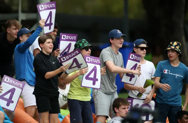 Spectators react in the crowd during the ICC Women's T20 World Cup group B match between West Indies and India at Newlands Stadium on February 15, 2023 in Cape Town, South Africa