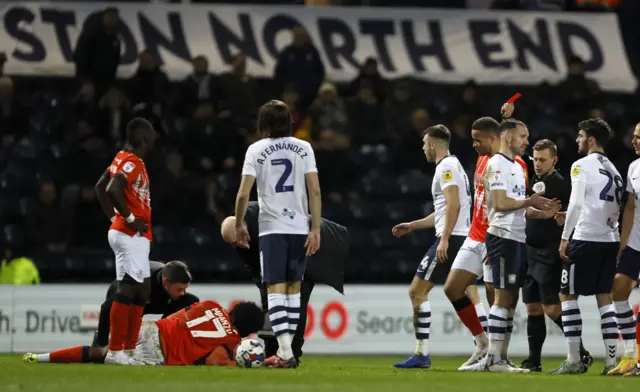 Ben Whiteman is sent off for Preston