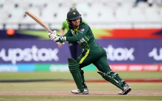 Javeria Wadood of Pakistan plays a shot during the ICC Women's T20 World Cup group B match between Pakistan and Ireland at Newlands Stadium on February 15, 2023 in Cape Town, South Africa