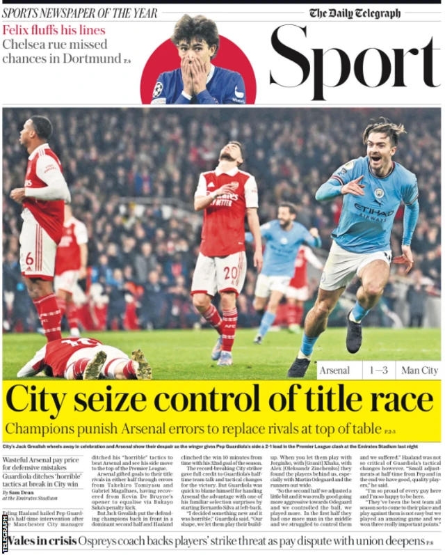 Main sport page of the Daily Telegraph