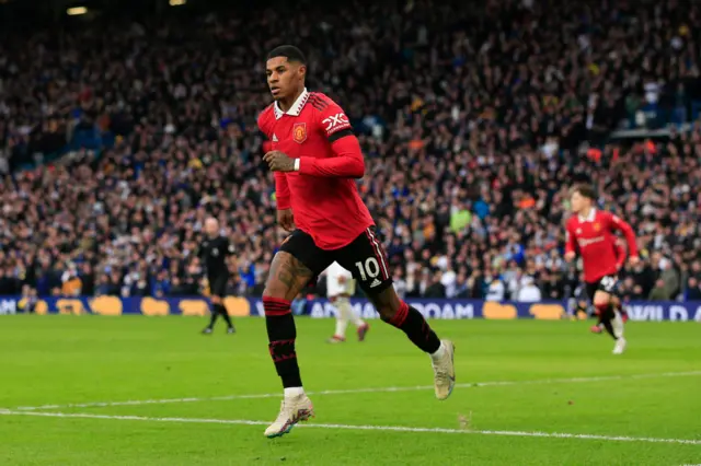 Marcus Rashford celebrates a goal for Man Utd