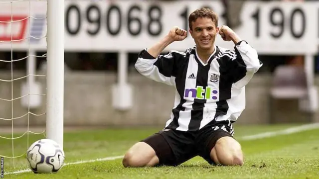 Laurent Robert celebrates scoring for Newcastle