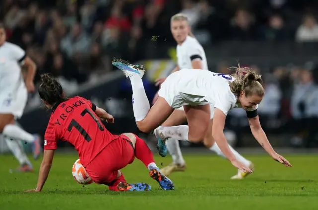 England's Georgia Stanway (right) is challenged by Korea Republic's Choe Yu-Ri