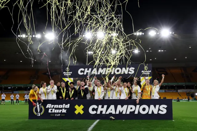 England celebrate winning Arnold Clark cup