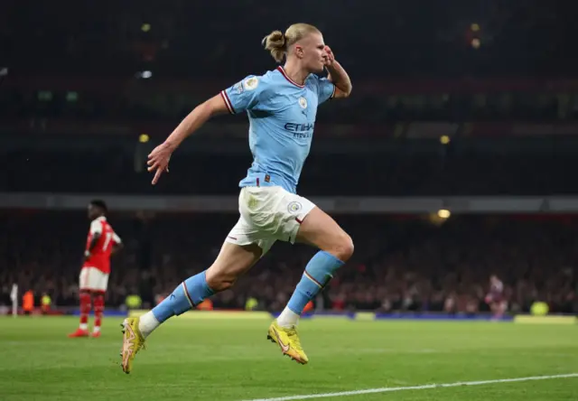 Erling Haaland celebrates scoring for Manchester City