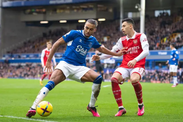 Dominic Calvert-Lewin playing for Everton against Arsenal