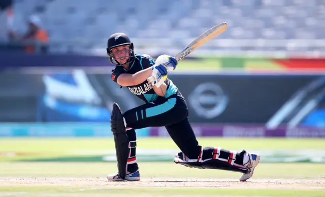 Bernadine Bezuidenhout of New Zealand plays a shot during the ICC Women's T20 World Cup group A match between New Zealand and Bangladesh at Newlands Stadium